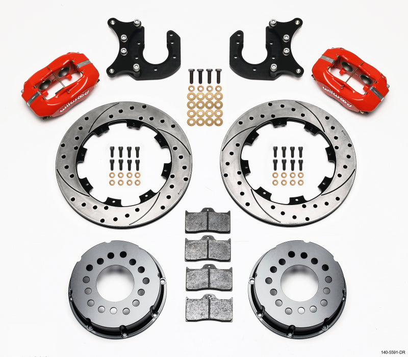 Wilwood FDL P/S Rear Kit, Drilled, Red, Mopar/Dana 2.36" Off, w/Snap Ring Brng 140-5591-DR Photo - Primary