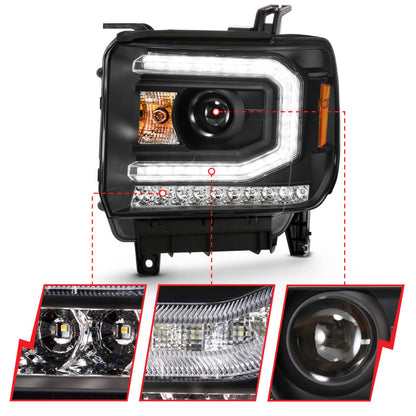 ANZO 2016-2019 Gmc Sierra 1500 Projector Headlight Plank Style Black w/ Sequential Amber Signal 111485 111485 Photo - Unmounted
