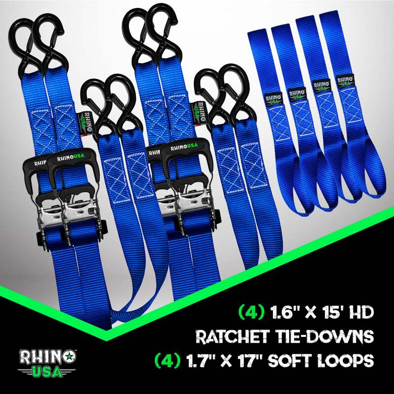 Rhino USA Heavy Duty Ratchet Tie-Down 4-Pack Blue 1.6In X 15Ft TD-GC1.6X15-BLU TD-GC1.6X15-BLU User 1