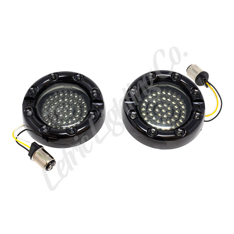 Letric Lighting 99-03 Premium Halo Black Switchbacks Running Light w/ Amber Turn Signals (1157) LLC-FLHB-7WAS LLC-FLHB-7WAS Photo - Primary