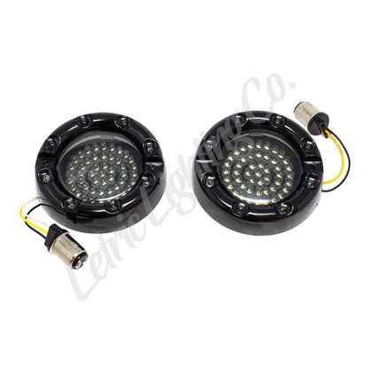 Letric Lighting 99-03 Premium Halo Black Switchbacks Running Light w/ Amber Turn Signals (1157) LLC-FLHB-7WAS LLC-FLHB-7WAS Photo - Primary