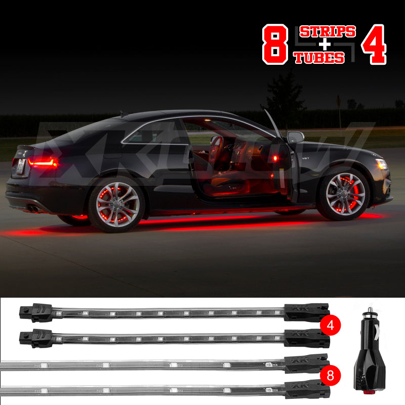 XKGLOW XK Glow Single Color XKGLOW UnderglowLED Accent Light Car/Truck Kit Red - 8x24In Tube + 4x8In Strip XK041005-R XK041005-R User 1