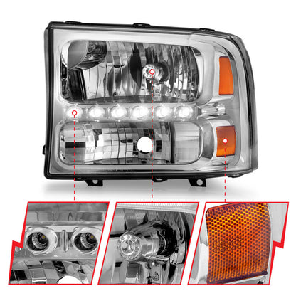 Anzo 2000-2004 Ford Excursion Crystal Headlights Chrome w/ LED 1pc 111088 Photo - Unmounted