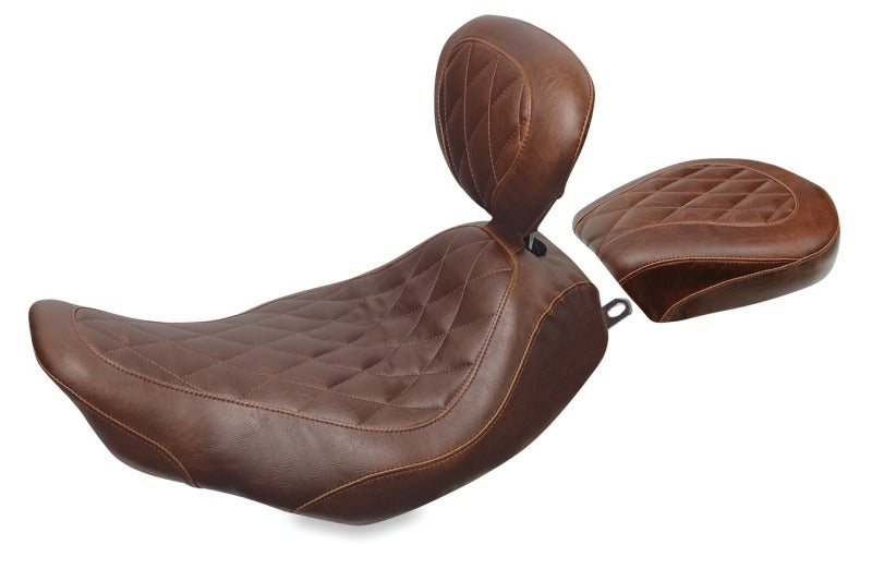 Mustang Motorcycle Mustang 97-07 Harley Rd King, 06-07 Str Glide, 00-05 Eagle Wide Tripper Solo Seat w/DBR - Brown 79696 79696 Photo - Primary