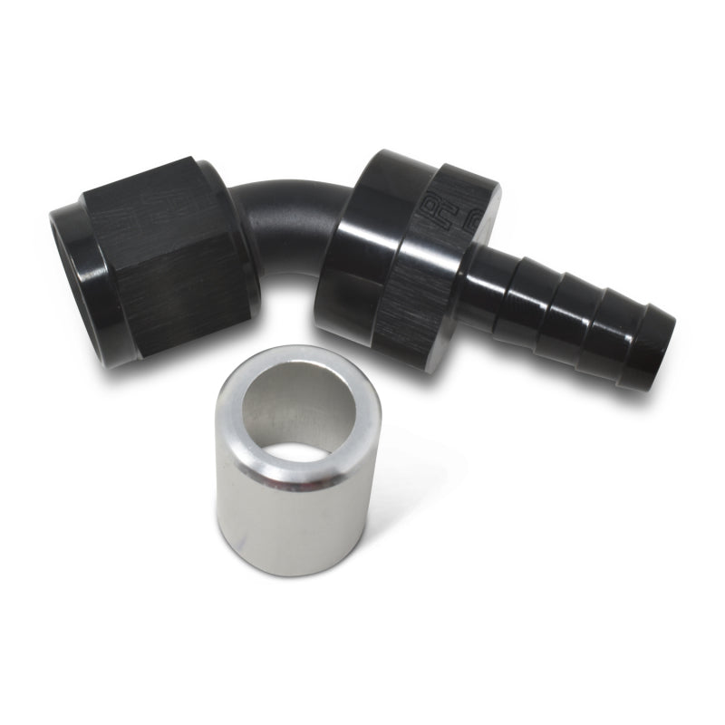 Russell #8 Crimp-on 45° Hose End - Black / Silver 610533 Photo - out of package