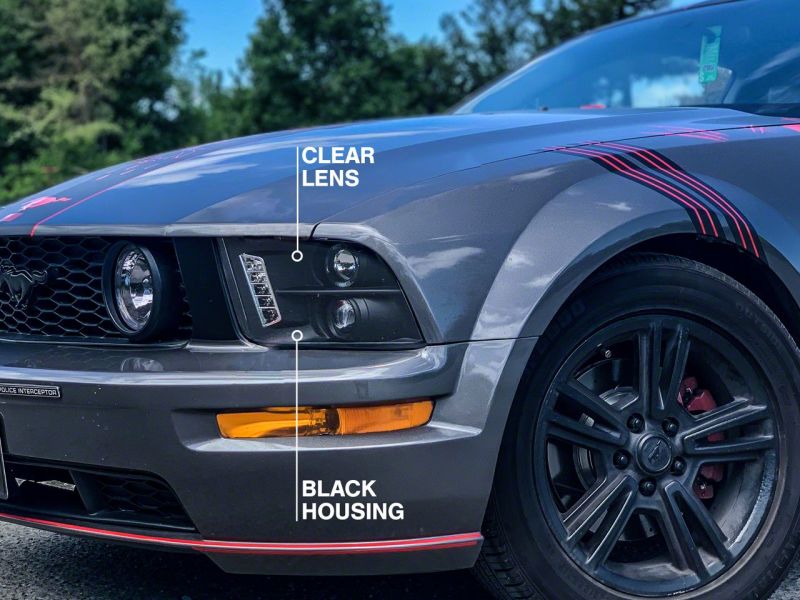 Raxiom 05-09 Ford Mustang Excluding GT500 LED Halo Projector Headlights- Blk Housing (Clear Lens) 101683 101683 Photo - Close Up