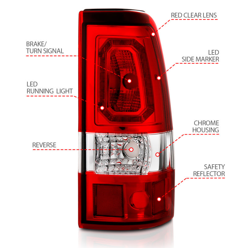 ANZO 1999-2002 Chevy Silverado 1500 LED Taillights Plank Style Chrome With Red/Clear Lens 311326 311326 Photo - Unmounted