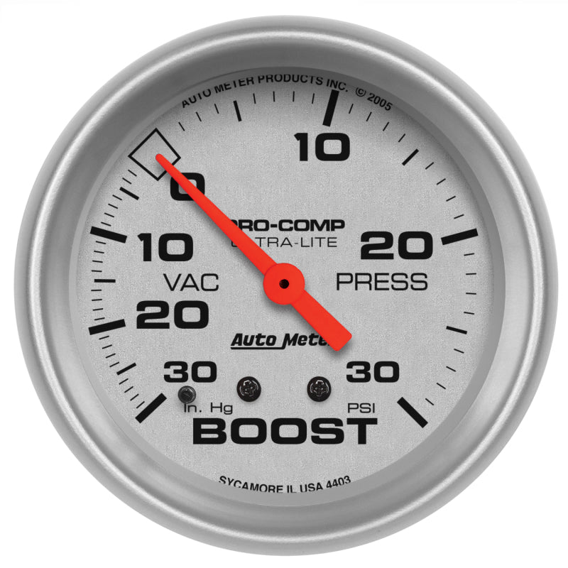 Autometer Gauge, Vac/boost, 2 5/8", 30inhg-30psi, Mechanical, Ultra-lite 4403 Photo - Primary