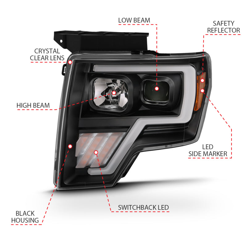 ANZO 2009-2013 Ford F-150 Projector Light Bar G4 Switchback H.L.Black Amber 111469 111469 Photo - Unmounted