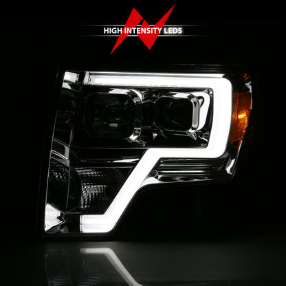 ANZO 2009-2014 Ford F-150 Projector Headlight Plank Style Chrome Amber 111444 111444 Photo - lifestyle view