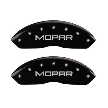 MGP Front set 2 Caliper Covers Engraved Front MOPAR Black finish silver ch 42009FMOPBK 42009FMOPBK Photo - Primary