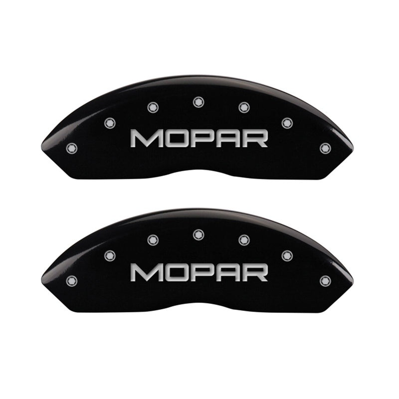 MGP Front set 2 Caliper Covers Engraved Front MOPAR Black finish silver ch 42009FMOPBK 42009FMOPBK Photo - Primary