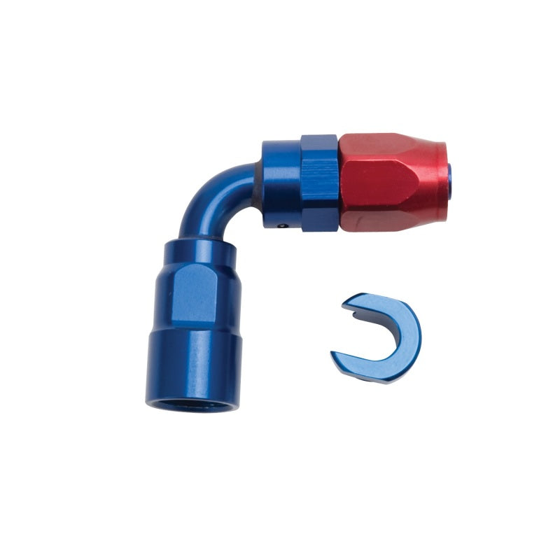 Russell Performance 3/8in SAE Quick Disc Female to -6 Hose Red/Blue 90 Degree Hose End 611220 611220 Photo - Primary