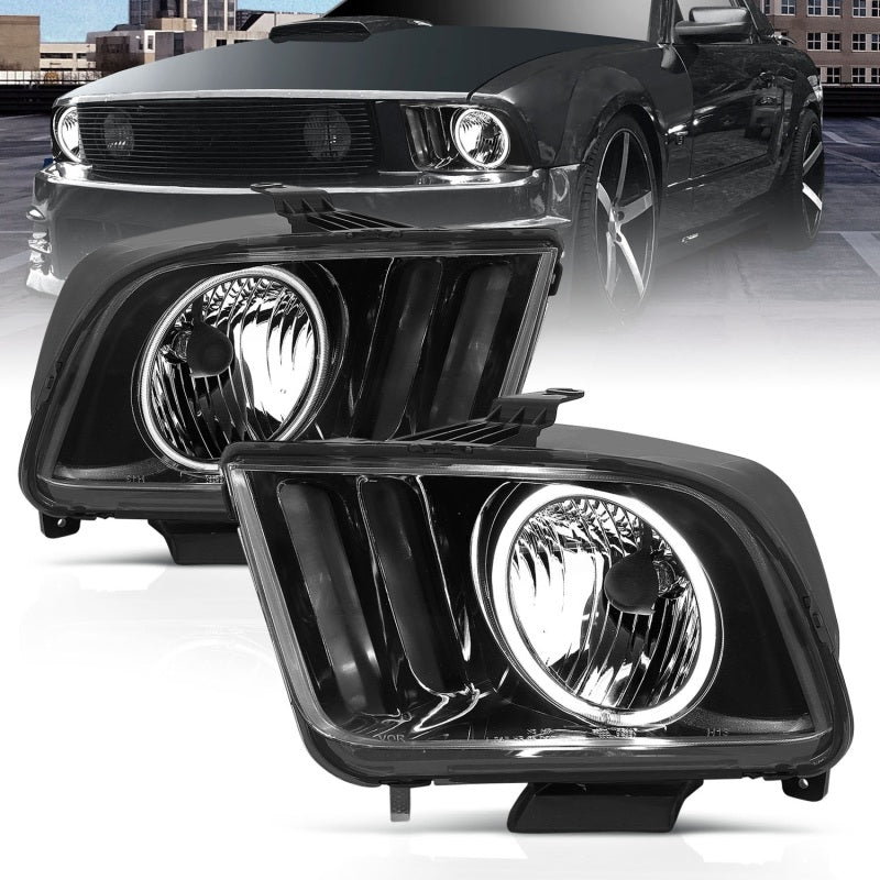 Anzo 2005-2009 Ford Mustang Crystal Headlights w/ Halo Black (CCFL) 121033 Photo - Primary