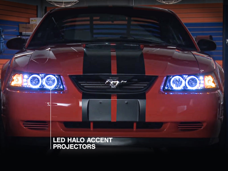 Raxiom 99-04 Ford Mustang Dual LED Halo Projector Headlights- Chrome Housing (Clear Lens) 49114 49114 Photo - Close Up