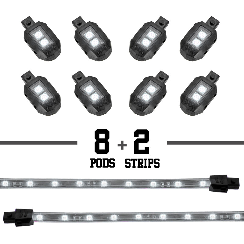 XKGLOW XK Glow Strips Single Color XKGLOW LED Accent Light Motorcycle Kit White - 8xPod + 2x8In XK034001-W XK034001-W User 1