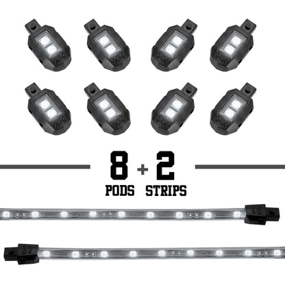 XKGLOW XK Glow Strips Single Color XKGLOW LED Accent Light Motorcycle Kit White - 8xPod + 2x8In XK034001-W XK034001-W User 1