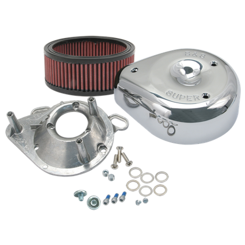 S&S Cycle 95-16 BT w/ S&S Single Bore TB Teardrop Air Cleaner Kit Chrome Cover 17-0498