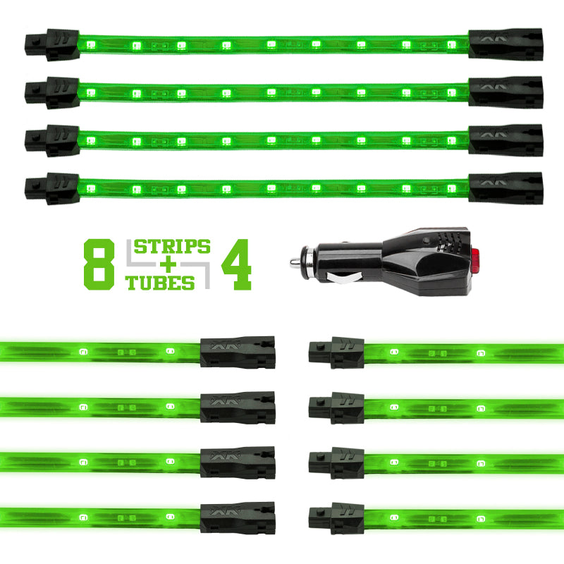 XKGLOW XK Glow Strip Single Color Underglow LED Accent Light Car/Truck Kit Green - 8x24In Tube + 4x8In XK041005-G XK041005-G User 1