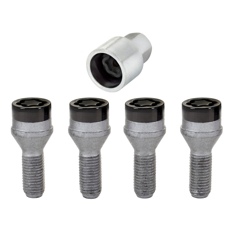 McGard Wheel Lock Bolt Set - 4pk. (Cone Seat) M12X1.25 / 19mm Hex / 25.6mm Shank Length - Black 27361 27361 Photo - out of package