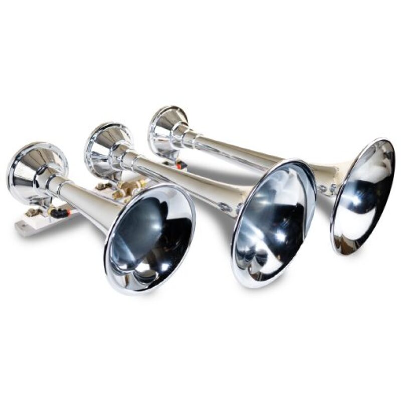 Kleinn Air Horns Kleinn Chrome Triple Horn/ 14.75In/ 13In/9.5In - Chrome-Plated Spun Copper 630 630 Photo - Primary