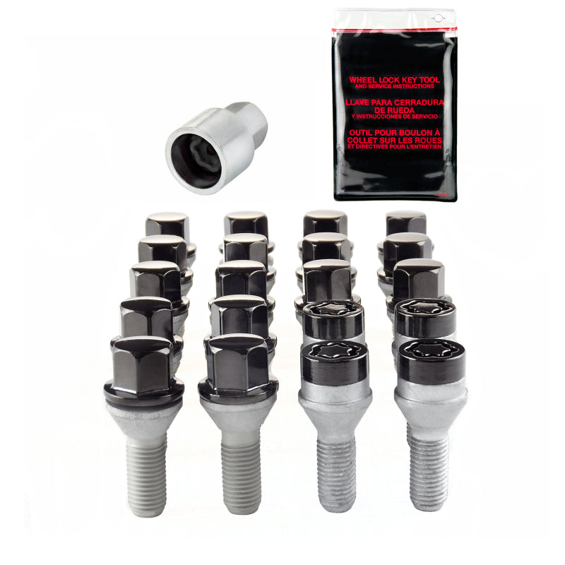 McGard 5 Lug Hex Install Kit w/Locks (Cone Seat Bolt) M12X1.25 / 17mm Hex / 25.6mm Shank L. - Black 67261BK 67261BK Photo - out of package