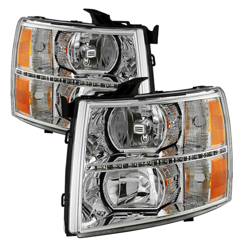 SPYDER Xtune Chevy Silverado 07-13 Crystal Headlights w/ Drl LED Design Black HD-JH-CS07-LED-C 9032981 9032981 Photo - Primary
