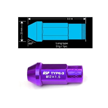 Godspeed Type 3 50mm Lug Nuts 20 pcs. Set M12x1.5