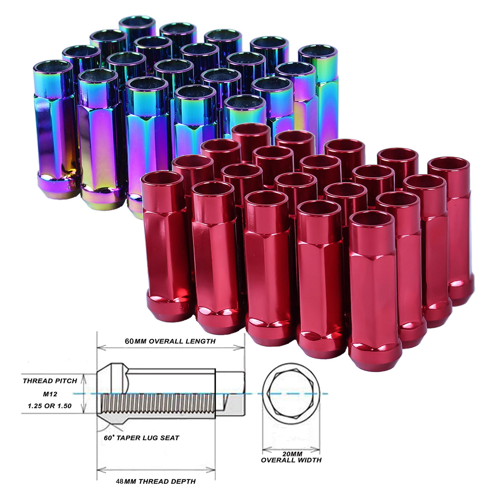 Godspeed TYPE-X 60mm OPEN END ALUMINUM LUG NUTS 20 PCS. SET