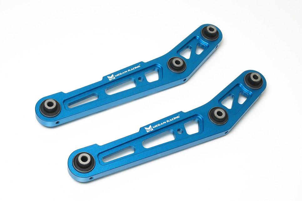 Megan Racing Extreme Negative Camber Rear Lower Arm +20mm Extension, Hardened Rubber, 2pcs for Stance Vehicles