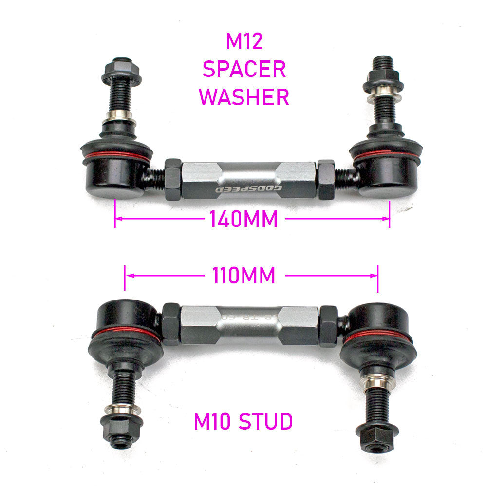 Godspeed Adjustable Sway Bar End Links, 110-160 mm (4.3-6.3 inch) range stud-to-stud