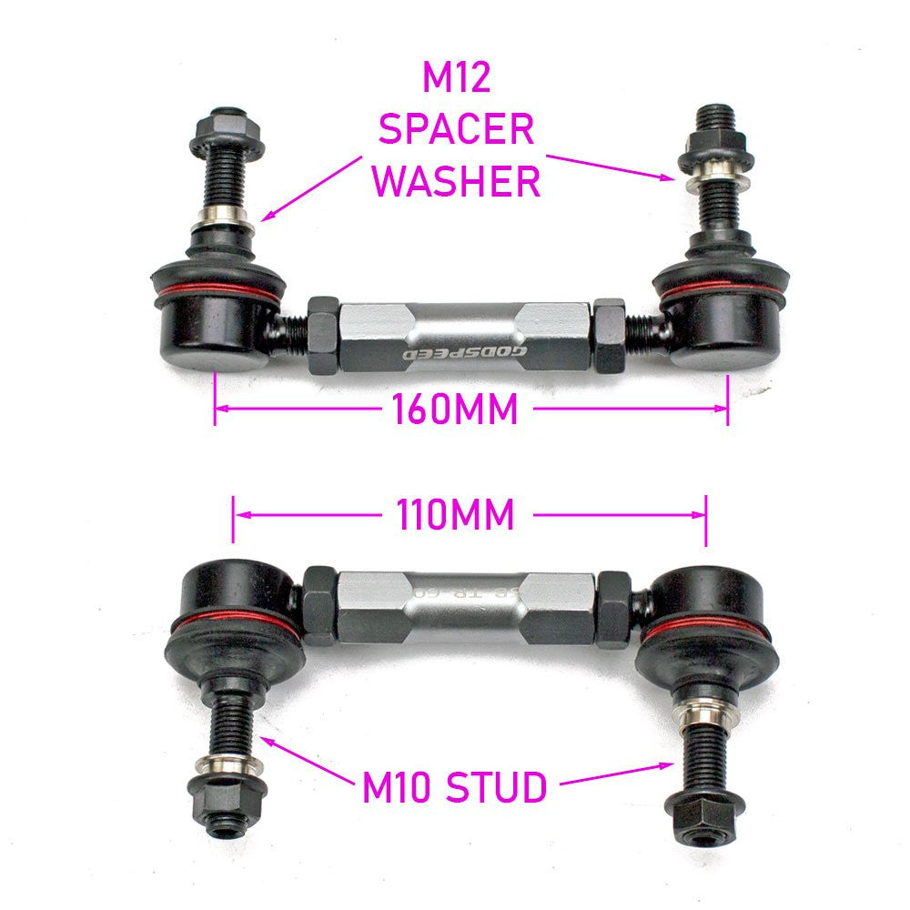 Godspeed Lexus GS (L10) 2013-2020 Rear Adjustable Sway Bar End Links, 110-160 mm (4.3-6.3 inch) range stud-to-stud