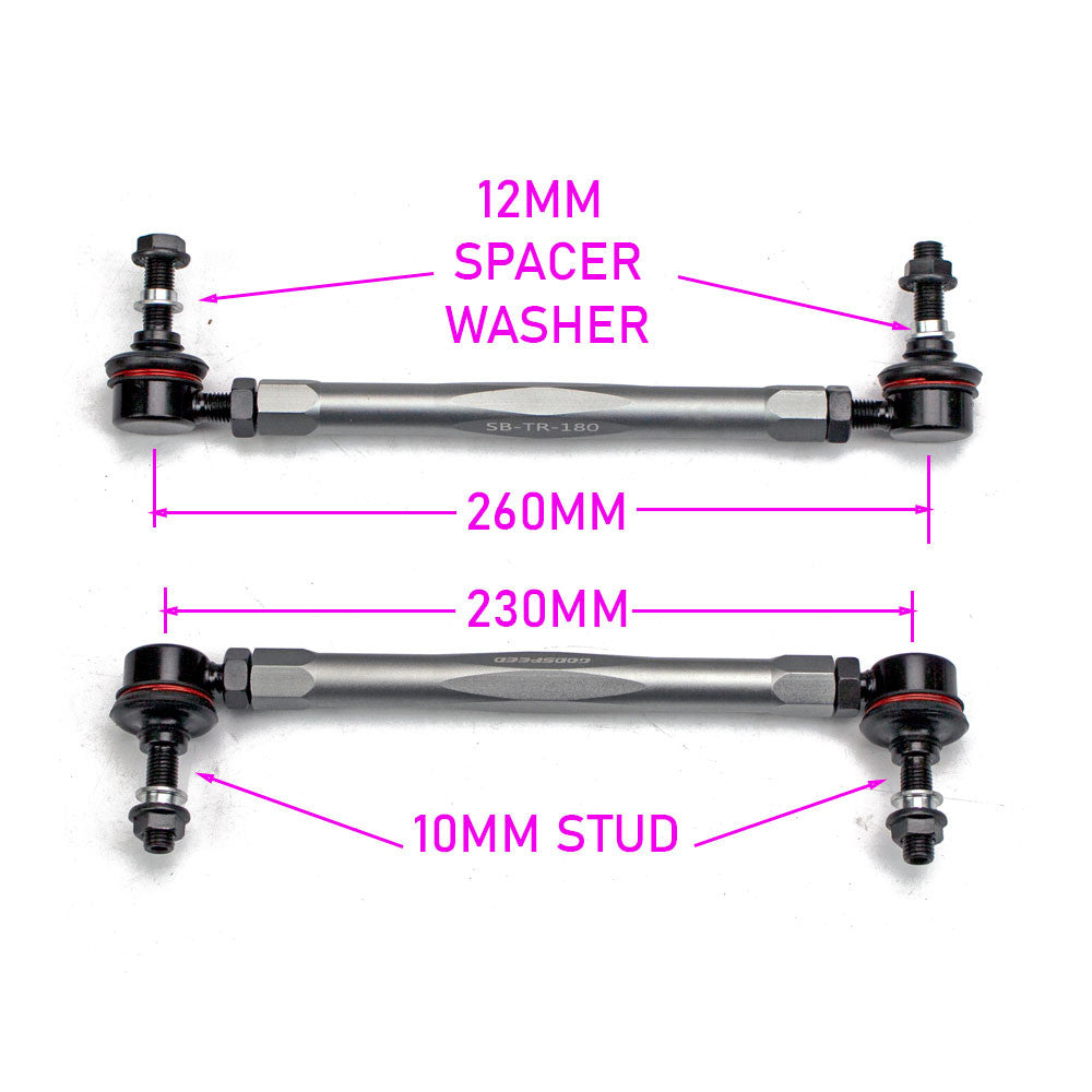 Godspeed Universal Fit Adjustable Sway Bar End Links 230mm-260mm/10 mm Bolt 12 Spacer Washers