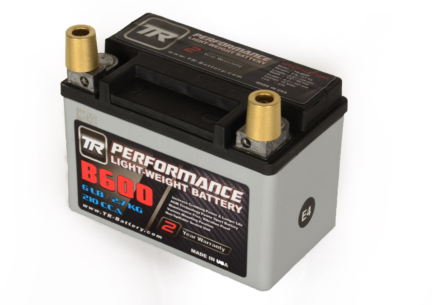 Tomioka Racing TR-B600 6LBS AGM Lightweight Battery Street Use Race Use Track Use Universal Fit with Battery Tender (Optional)
