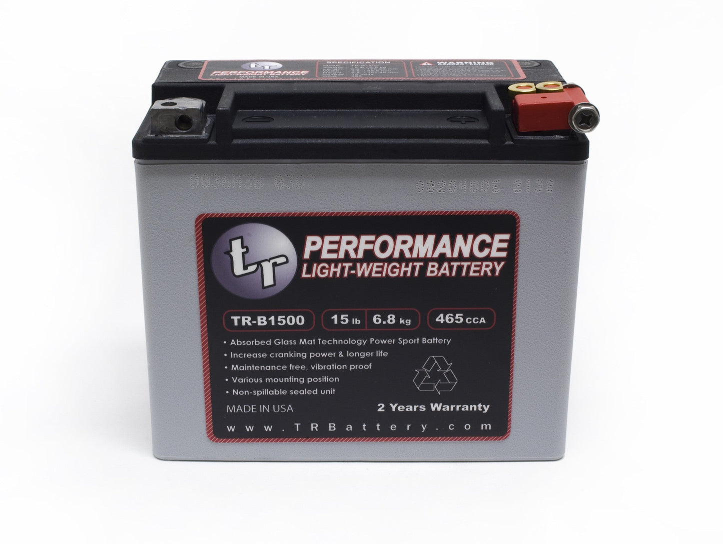 Tomioka Racing TR-B1500 15LBS AGM Lightweight Battery Street Use, Race Use, Track Use Universal Fit with Battery Tender (Optional)