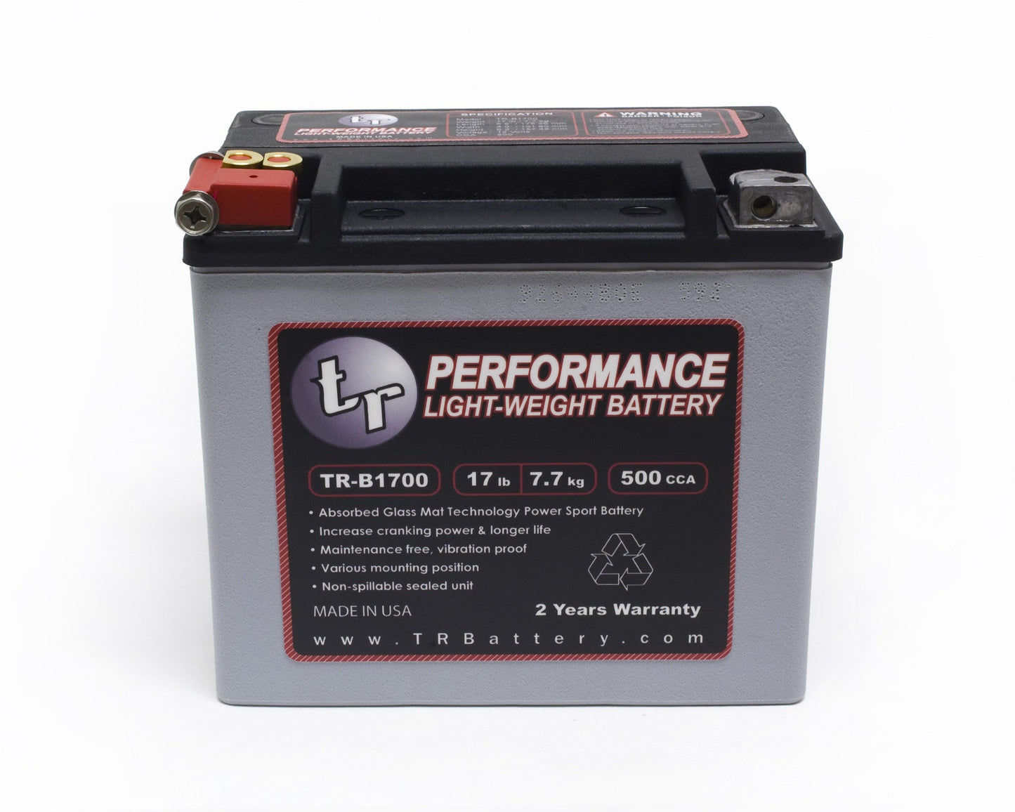 Tomioka Racing TR-B1700 17LBS AGM Lightweight Battery Street Use Race Use Track Use Universal Fit with Battery Tender (Optional)