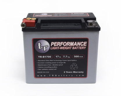 Tomioka Racing TR-B1700 17LBS AGM Lightweight Battery Street Use Race Use Track Use Universal Fit with Battery Tender (Optional)