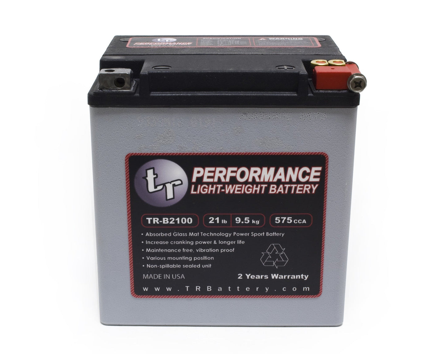 Tomioka Racing TR-B2100 21LBS AGM Lightweight Battery Street Use Race Use Track Use Universal Fit with Battery Tender (Optional)