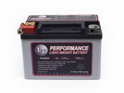 Tomioka Racing TR-B600 6LBS AGM Lightweight Battery Street Use Race Use Track Use Universal Fit with Battery Tender (Optional)