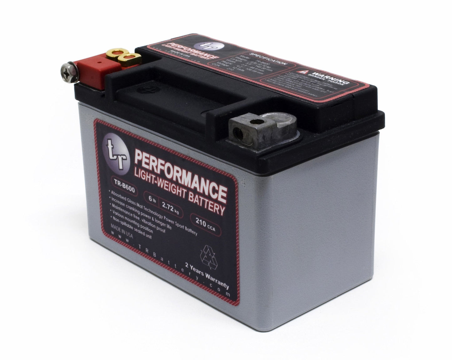 Tomioka Racing TR-B600 6LBS AGM Lightweight Battery Street Use Race Use Track Use Universal Fit with Battery Tender (Optional)