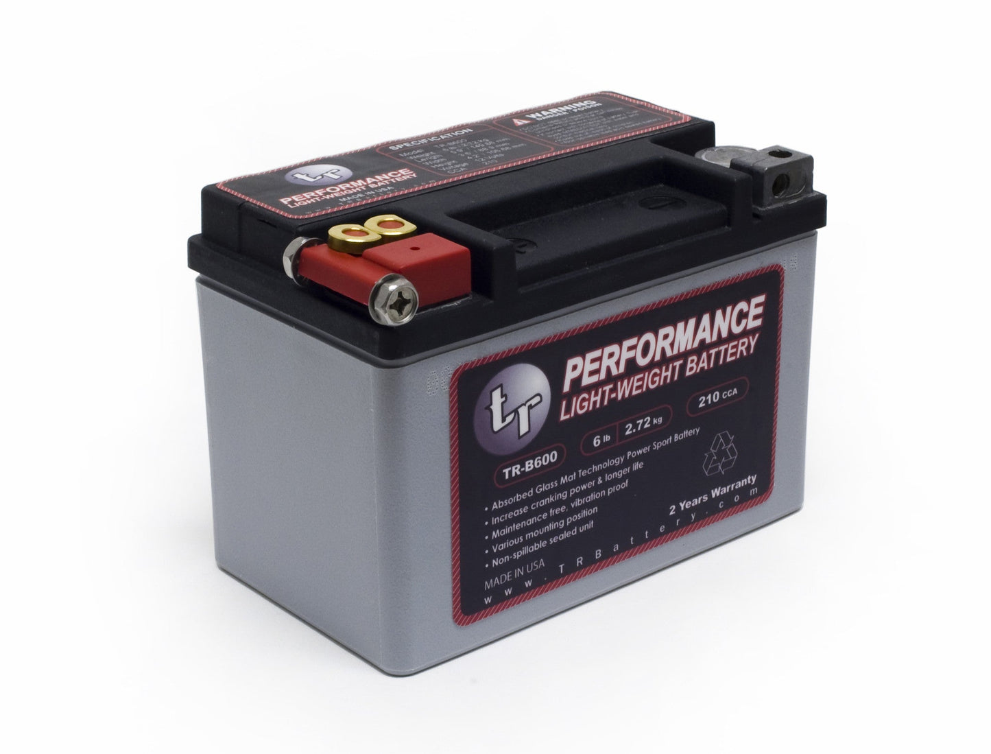 Tomioka Racing TR-B600 6LBS AGM Lightweight Battery Street Use Race Use Track Use Universal Fit with Battery Tender (Optional)
