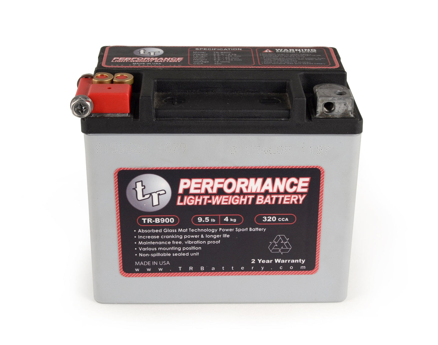 Tomioka Racing TR-B900 9LBS AGM Lightweight Battery Street Use Track Use Race Use Universal Fit with CTEK Battery Tender (Optional)