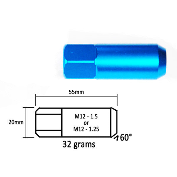Godspeed Type 5 55mm Lug Nuts 20 pcs. Set M12 X 1.5