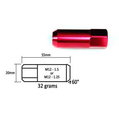 Godspeed Type 5 55mm Lug Nuts 20 pcs. Set M12 X 1.25