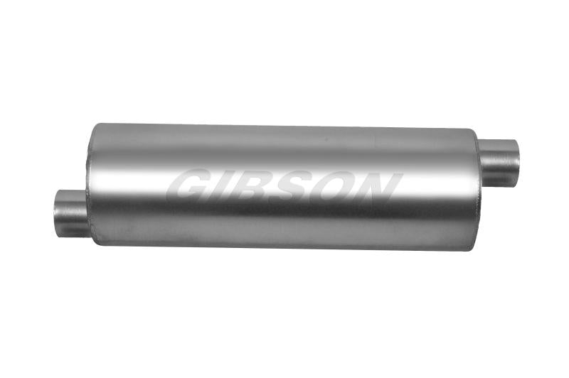 Gibson SFT Superflow Offset/Offset Round Muffler - 8x24in/3in Inlet/3in Outlet - Stainless 421887 Main Image