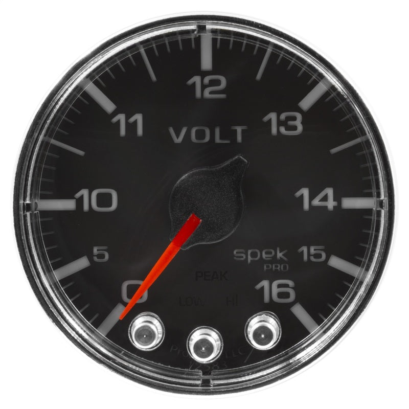 Autometer Spek-Pro Gauge Voltmeter 2 1/16in 16V Stepper Motor W/Peak & Warn Blk/Chrm P344318