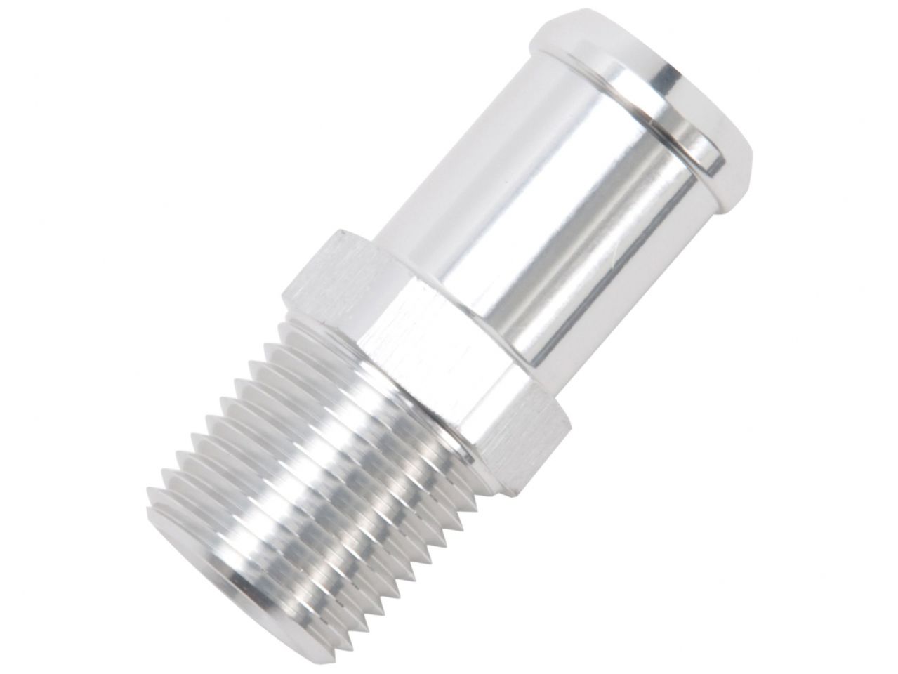 Edelbrock Hose End, Fitting -Straight, 1/2" NPT to 3/4" Barb, Clear Anodize