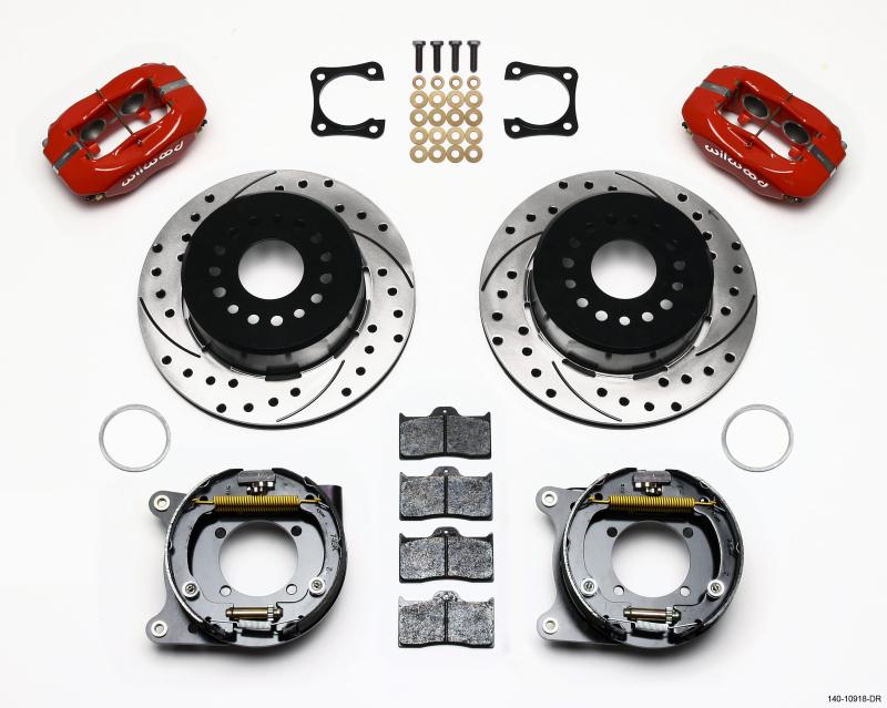 Wilwood Forged Dynalite P/S Park Brake Kit Drilled Red Chevy 12 Bolt-Spec 3.15in Brng Stggrd mt 140-10918-DR Main Image