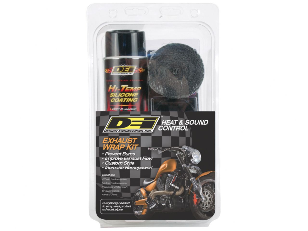 DEI Motorcycle Pipe Wrap Kit Two 2"x15' Black Wrap, Locking Ties Black HT