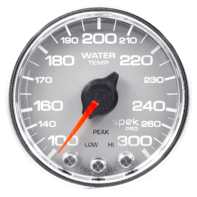 Autometer Spek-Pro Gauge Water Temp 2 1/16in 300f Stepper Motor W/Peak & Warn Slvr/Chrm P34621